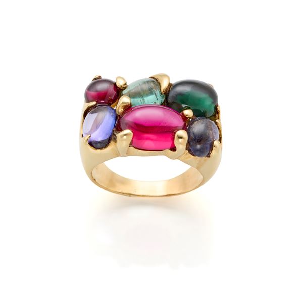 Gold ring with cabochon gemstones  - Auction JEWELS AND WATCHES - Faraone Casa d'Aste