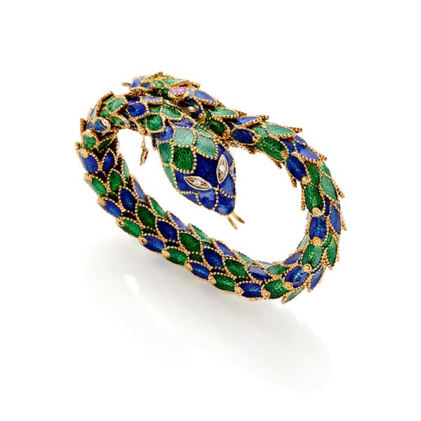 Bracciale in oro con smalti e diamanti  - Asta Argenti, orologi e gioielli - Faraone Casa d'Aste