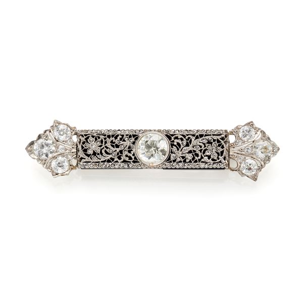 Platinum brooch with onyx and diamonds  - Auction Argenti, orologi e gioielli - Faraone Casa d'Aste