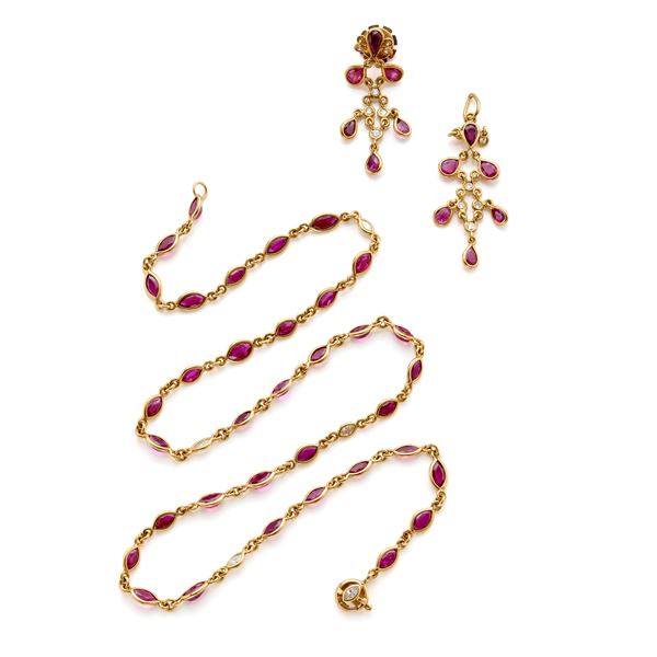 Demi parure oro, diamanti e rubini  - Asta Argenti, orologi e gioielli - Faraone Casa d'Aste