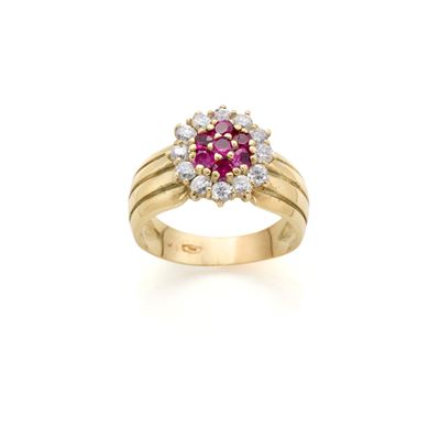 Anello in Oro con Rubini e Gemme Incolori
