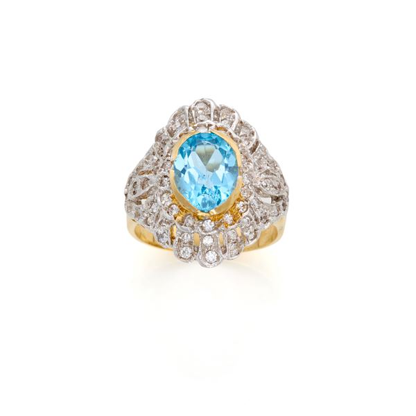 Gold ring with topaz and colourless gemstones  - Auction JEWELRY AND WATCHES - Faraone Casa d'Aste