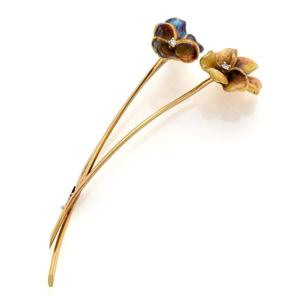 Spilla in oro con smalti e diamanti