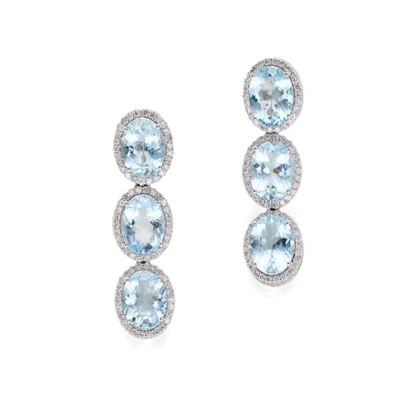 Orecchini in oro con acquamarine e diamanti