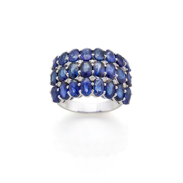 Gold ring with sapphires and diamonds  - Auction JEWELRY AND WATCHES - Faraone Casa d'Aste
