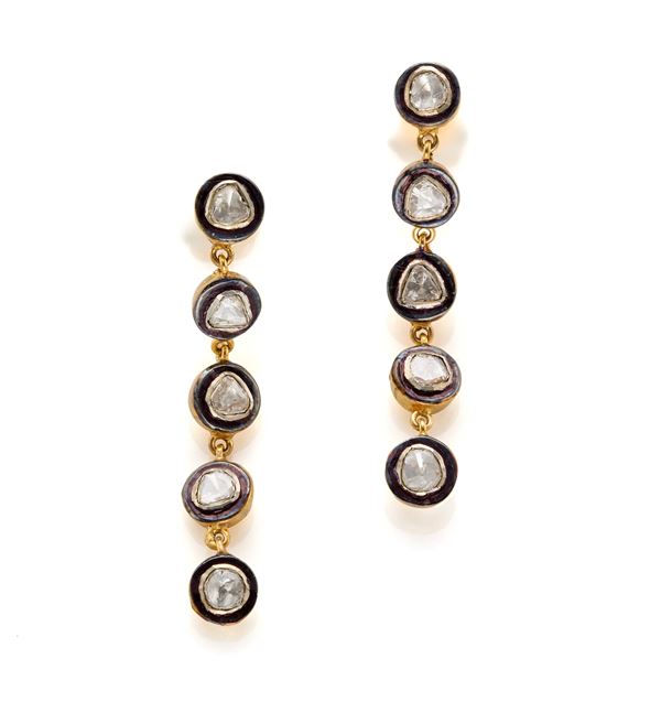 Orecchini in oro e argento con diamanti  - Asta ASTA GIOIELLI E OROLOGI - Faraone Casa d'Aste