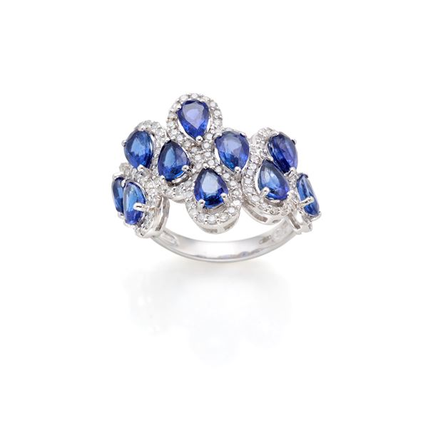 Gold ring with sapphires and diamonds  - Auction Argenti, orologi e gioielli - Faraone Casa d'Aste