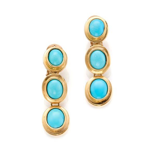 Orecchini in oro con turchesi  - Asta ASTA GIOIELLI E OROLOGI - Faraone Casa d'Aste