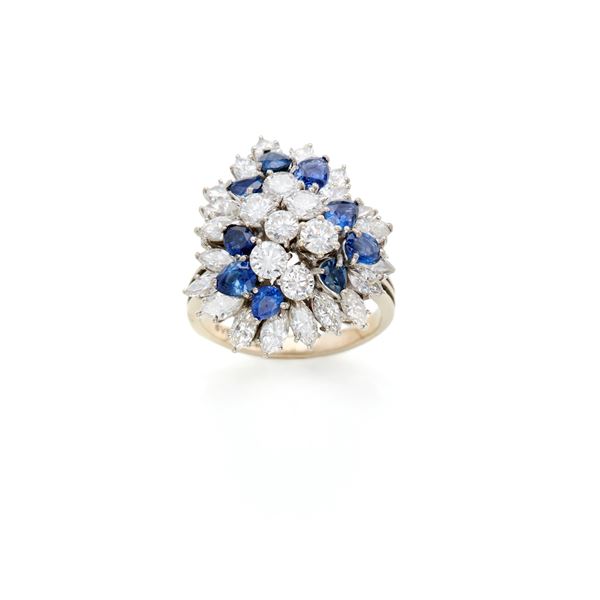 Gold ring with diamonds and sapphires  - Auction Argenti, orologi e gioielli - Faraone Casa d'Aste