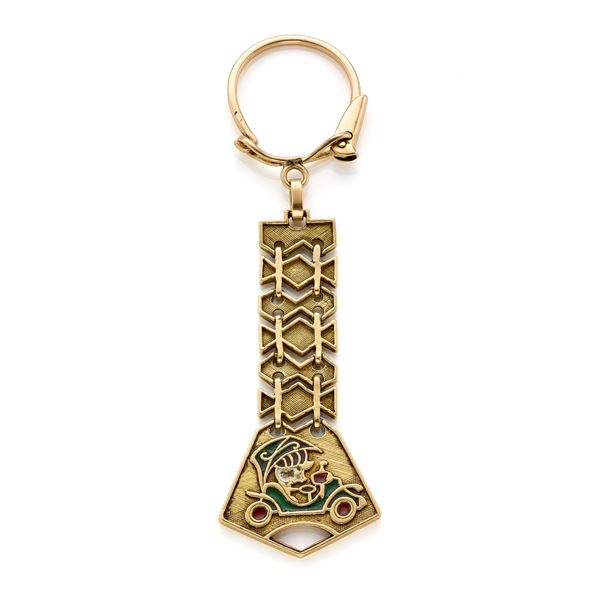Gold key ring with enamel  - Auction JEWELRY AND WATCHES - Faraone Casa d'Aste