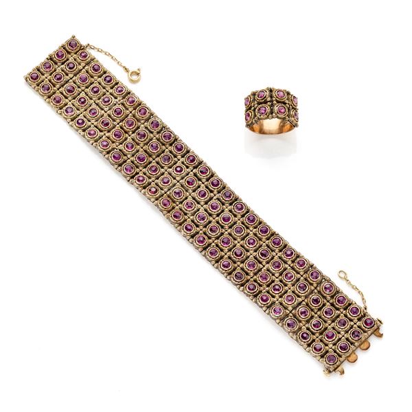 Demi parure in oro con spinelli  - Asta Argenti, orologi e gioielli - Faraone Casa d'Aste