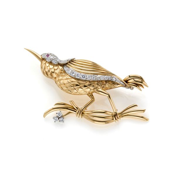 Gold brooch with diamonds  - Auction Argenti, orologi e gioielli - Faraone Casa d'Aste