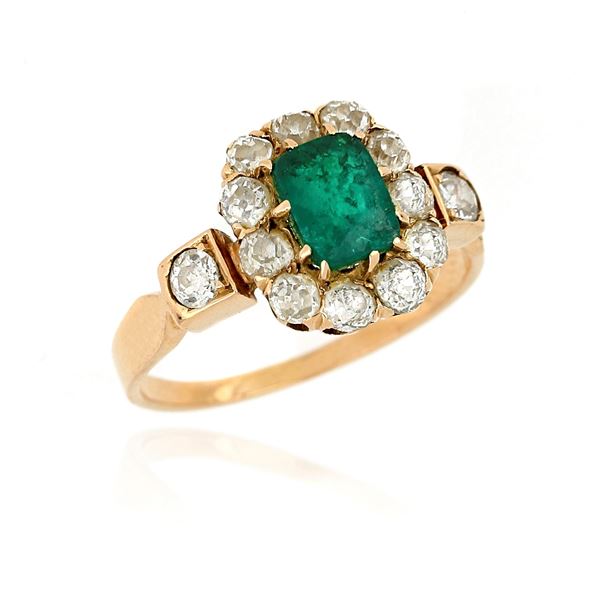 Anello antico con smeraldo e diamanti.  - Auction ASTA A TEMPO / ASTA N. 9 - Faraone Casa d'Aste