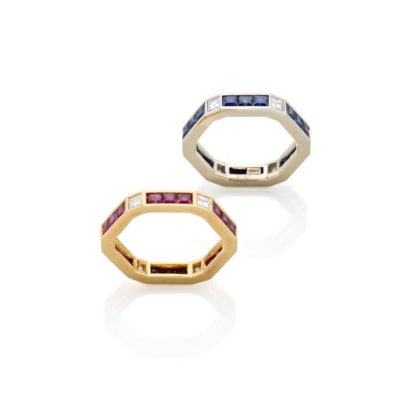 Anelli in oro con diamanti, rubini e zaffiri  - Asta Argenti, orologi e gioielli - Faraone Casa d'Aste