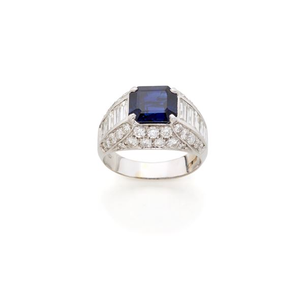 Gold ring with sapphire and diamonds  - Auction Argenti, orologi e gioielli - Faraone Casa d'Aste