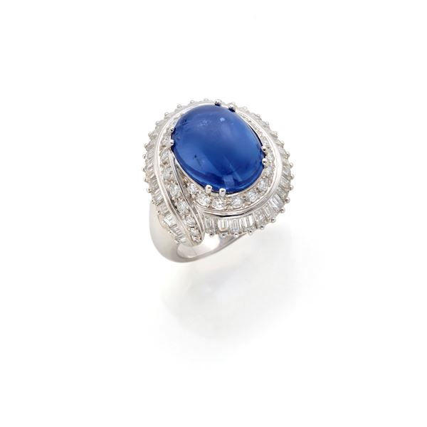 Gold ring with sapphire and diamonds  - Auction Argenti, orologi e gioielli - Faraone Casa d'Aste