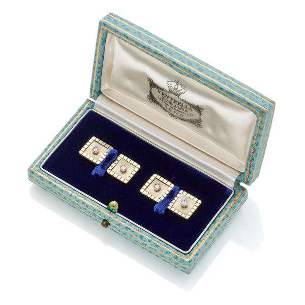 Gold cufflinks with diamonds  - Auction Argenti, orologi e gioielli - Faraone Casa d'Aste
