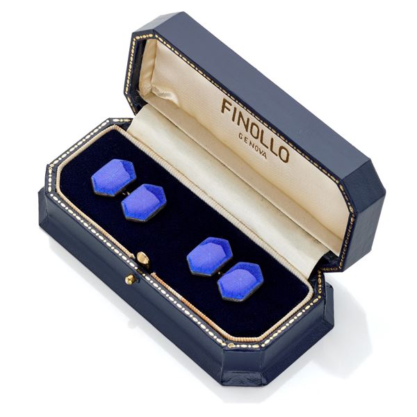 Gemelli in argento e smalto blu  - Asta Argenti, orologi e gioielli - Faraone Casa d'Aste