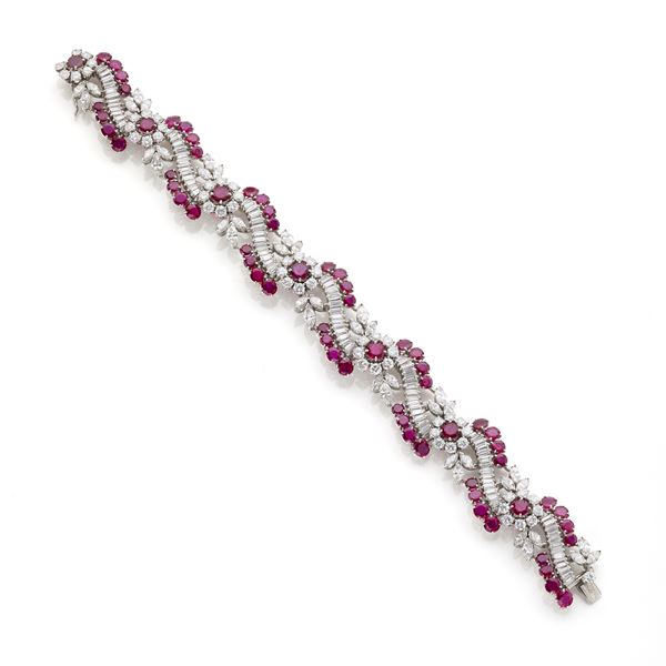 Bracciale in platino con diamanti e rubini  - Asta Argenti, orologi e gioielli - Faraone Casa d'Aste