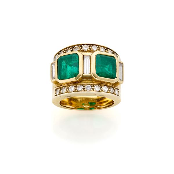 Anello in oro con smeraldi e diamanti  - Asta Argenti, orologi e gioielli - Faraone Casa d'Aste