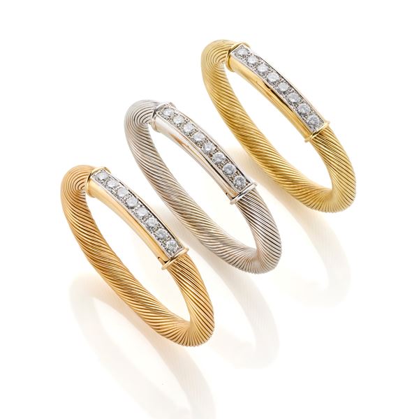 Gold bracelets with diamonds  - Auction Argenti, orologi e gioielli - Faraone Casa d'Aste