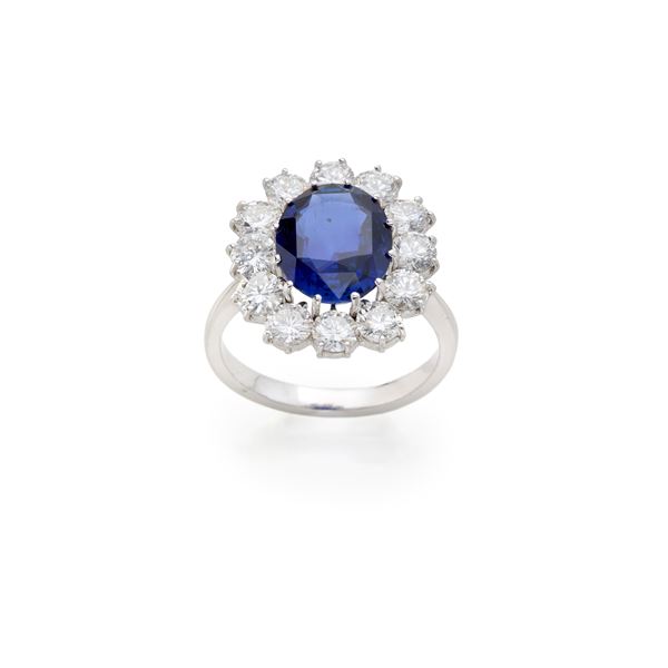 Gold ring with sapphire and diamonds  - Auction Argenti, orologi e gioielli - Faraone Casa d'Aste