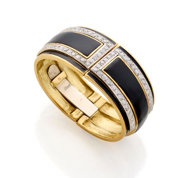 Bangle in oro con smalti e diamanti  - Asta Argenti, orologi e gioielli - Faraone Casa d'Aste