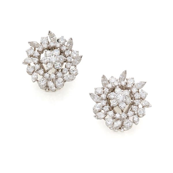 Platinum earrings with diamonds  - Auction Argenti, orologi e gioielli - Faraone Casa d'Aste