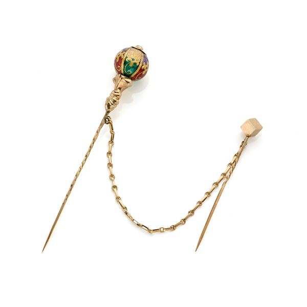 Gold pins with enamels  - Auction Argenti, orologi e gioielli - Faraone Casa d'Aste