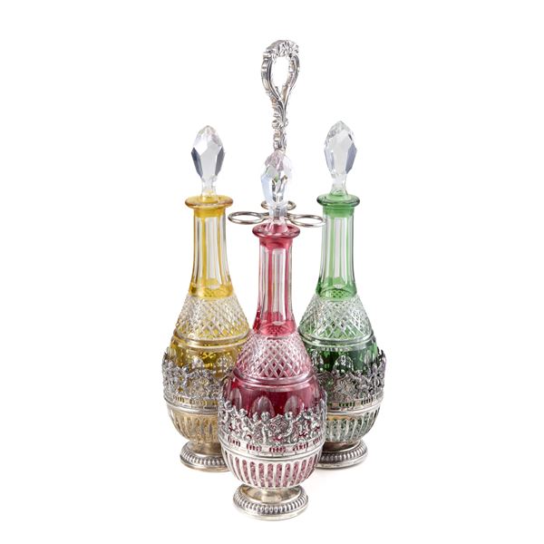 Silver decanter with three openwork compartments  - Auction Argenti, orologi e gioielli - Faraone Casa d'Aste