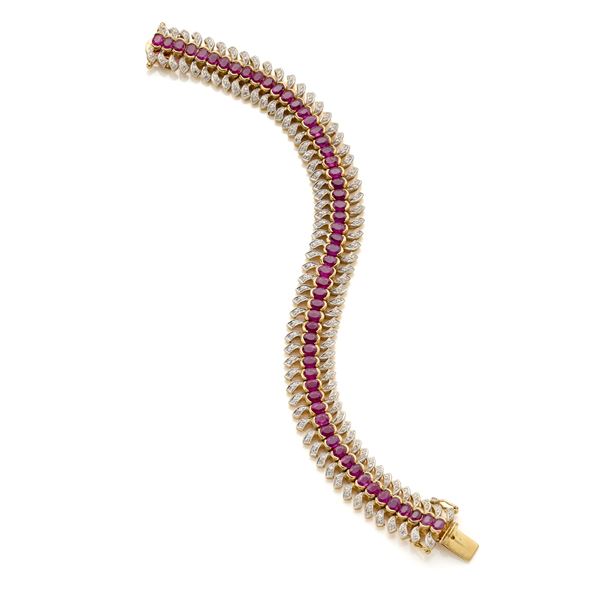 Bracciale in oro con rubini e diamanti  - Asta Argenti, orologi e gioielli - Faraone Casa d'Aste