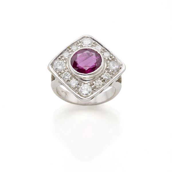 White gold ring with ruby and diamonds  - Auction Argenti, orologi e gioielli - Faraone Casa d'Aste