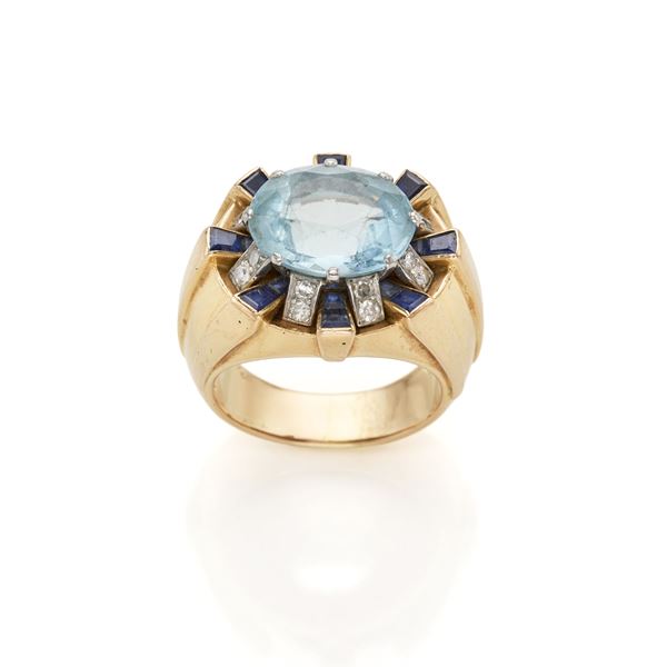Boucheron : Anello Boucheron con acquamarina e zaffiri  - Asta Argenti, orologi e gioielli - Faraone Casa d'Aste