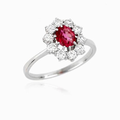 Anello in Oro Bianco con Zaffiro Rosa e Diamanti