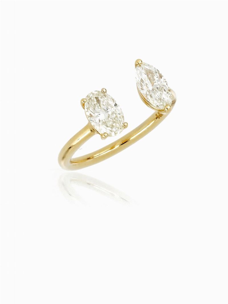 Anello Oro Giallo Diamanti Circa 1.70ct
